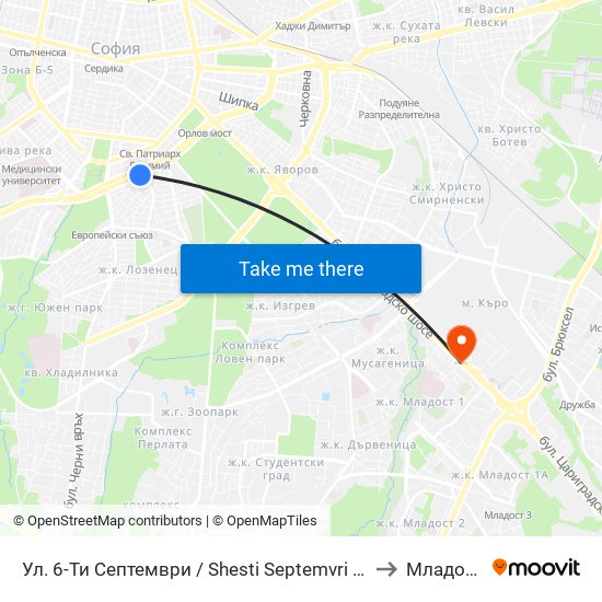 Ул. 6-Ти Септември / Shesti Septemvri St. (1807) to Младост 1 map