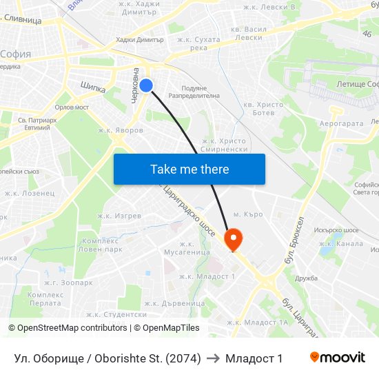 Ул. Оборище / Oborishte St. (2074) to Младост 1 map