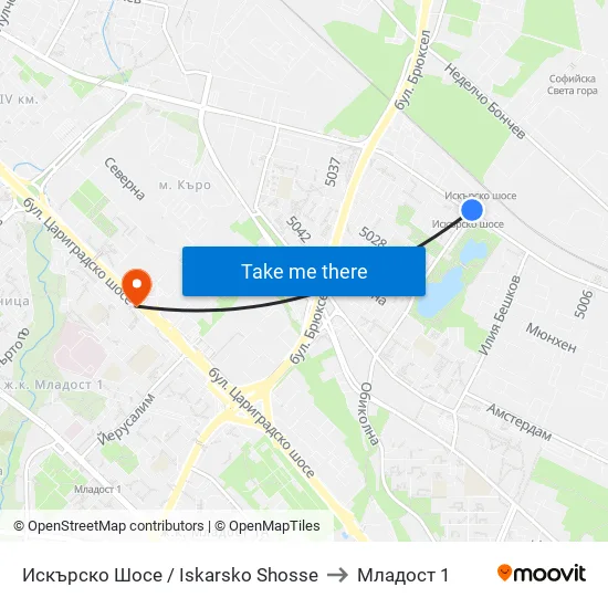 Искърско Шосе / Iskarsko Shose to Младост 1 map