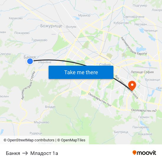 Банкя to Младост 1а map