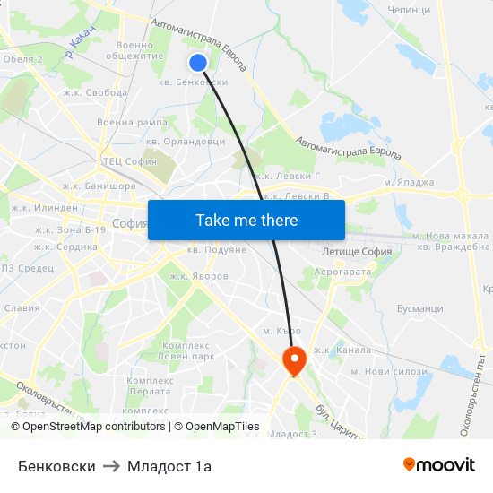 Бенковски to Младост 1а map
