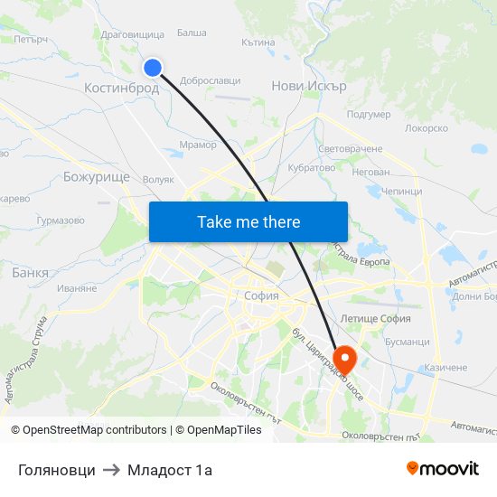 Голяновци to Младост 1а map