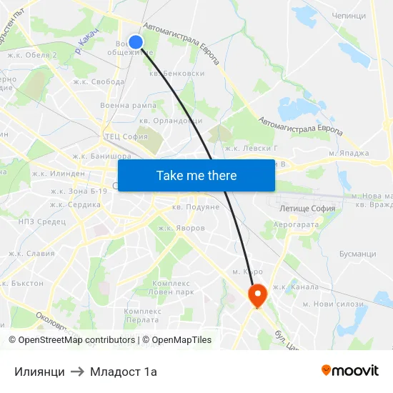 Илиянци to Младост 1а map