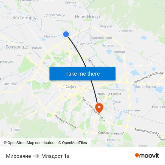 Мировяне to Младост 1а map