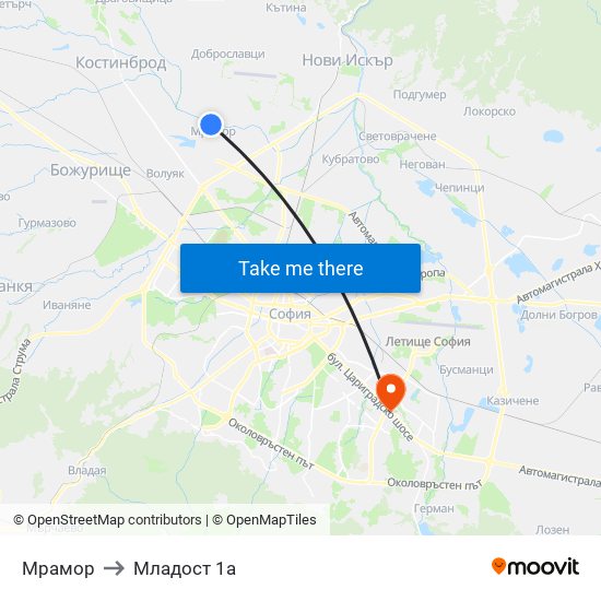 Мрамор to Младост 1а map