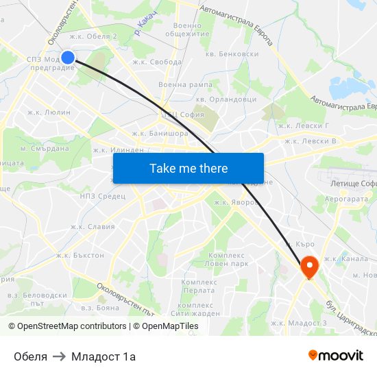 Обеля to Младост 1а map