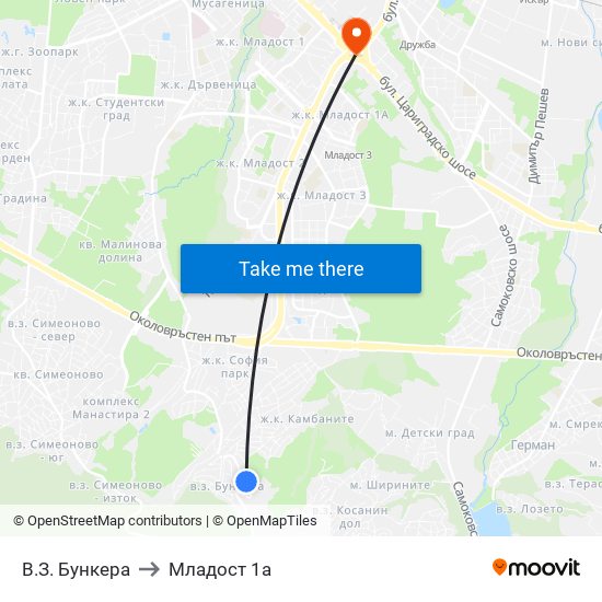 В.З. Бункера to Младост 1а map
