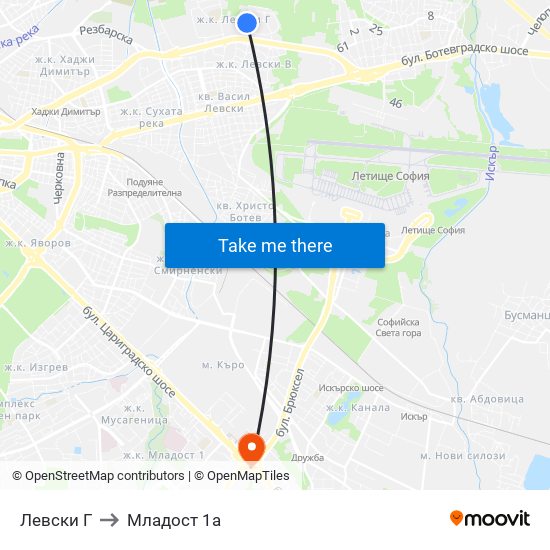 Левски Г to Младост 1а map