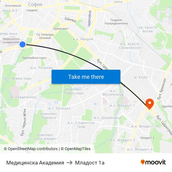 Медицинска Академия to Младост 1а map