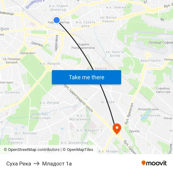 Суха Река to Младост 1а map
