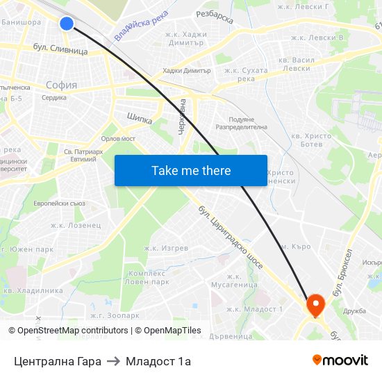 Централна Гара to Младост 1а map