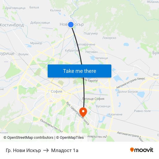 Гр. Нови Искър to Младост 1а map