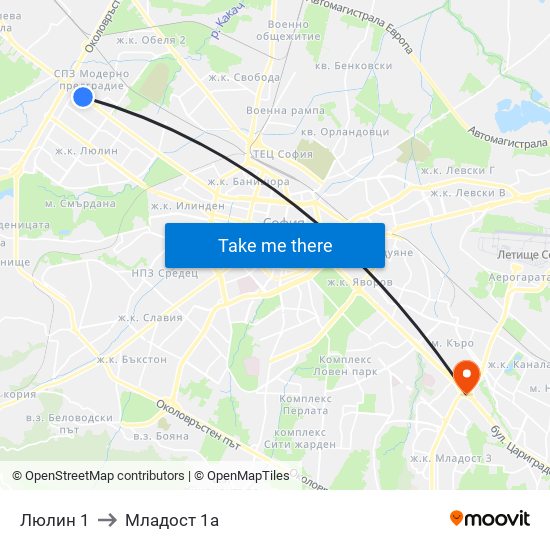 Люлин 1 to Младост 1а map