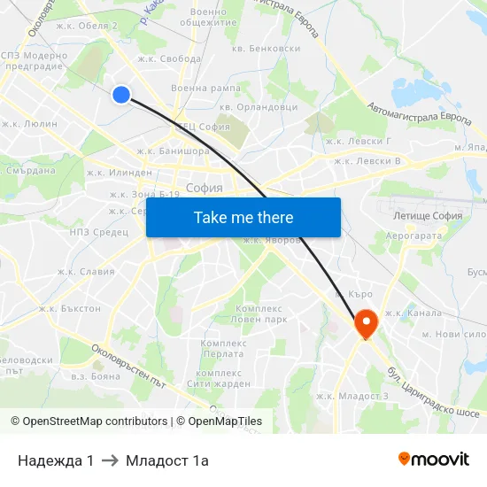 Надежда 1 to Младост 1а map