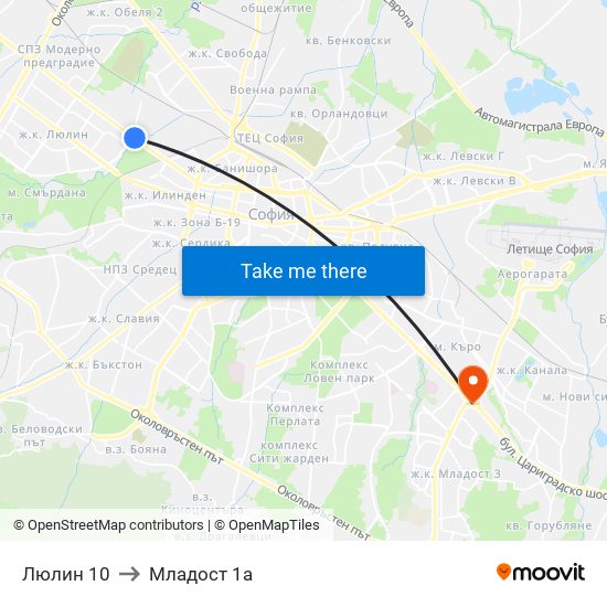 Люлин 10 to Младост 1а map