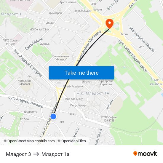Младост 3 to Младост 1а map
