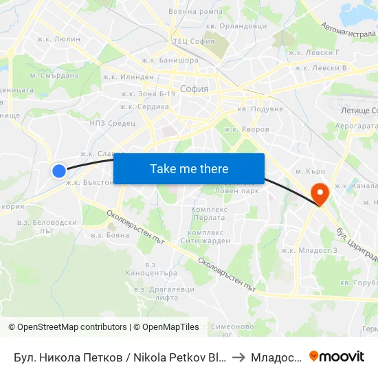 Бул. Никола Петков / Nikola Petkov Blvd. (0347) to Младост 1а map