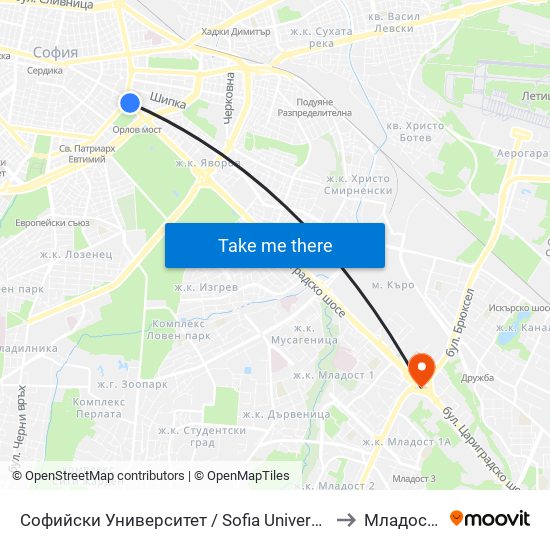 Софийски Университет / Sofia University (1700) to Младост 1а map