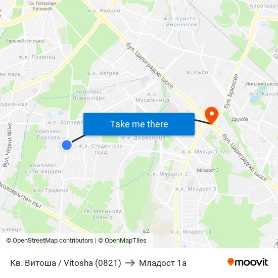 Кв. Витоша / Vitosha (0821) to Младост 1а map