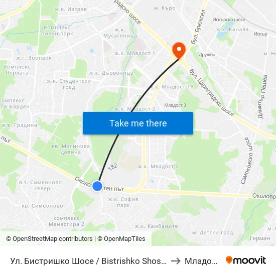 🛍️ Ул. Бистришко Шосе / Bistrishko Shosse St. (0864) to Младост 1а map