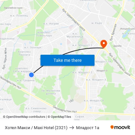 Хотел Макси / Maxi Hotel (2321) to Младост 1а map