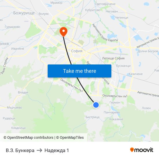 В.З. Бункера to Надежда 1 map