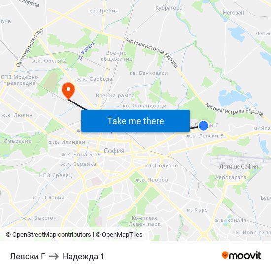Левски Г to Надежда 1 map