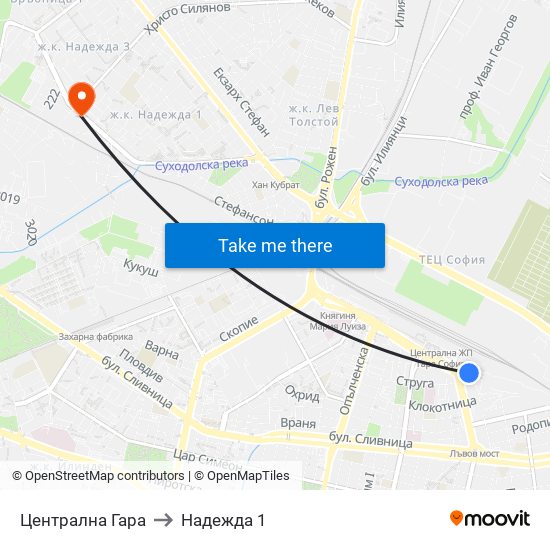 Централна Гара to Надежда 1 map