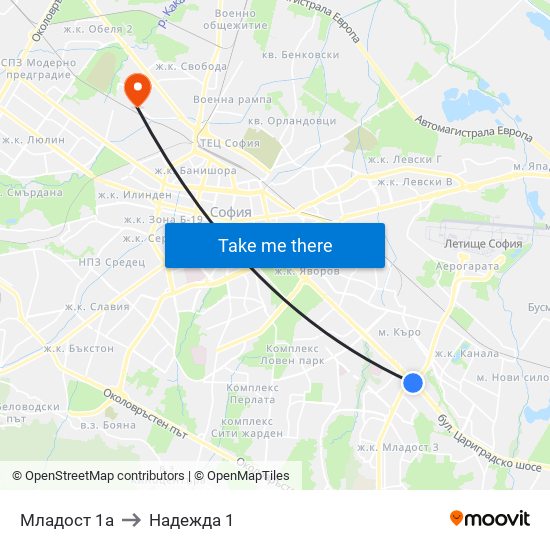 Младост 1а to Надежда 1 map