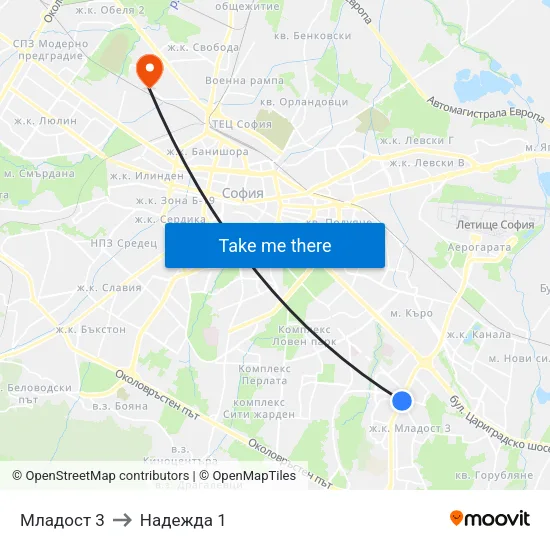 Младост 3 to Надежда 1 map