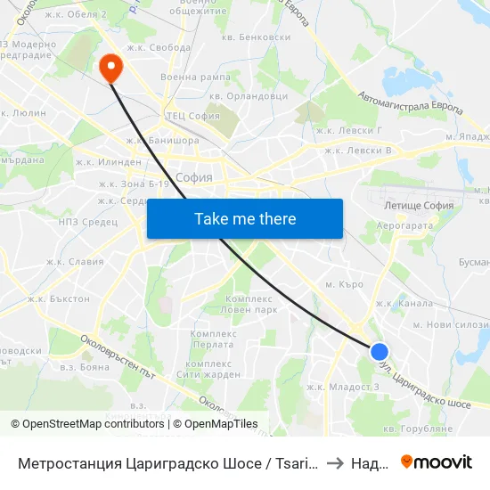 Ⓜ️ Метростанция Цариградско Шосе / Tsarigradsko Shosse Metro Station (1016) to Надежда 1 map