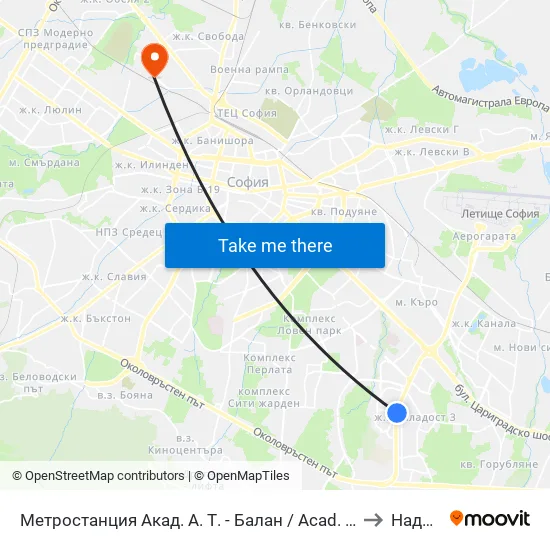 Ⓜ️ Метростанция Акад. Александър Теодоров - Балан / Akademik Aleksandar Teodorov - Balan Metro Station (1917) to Надежда 1 map