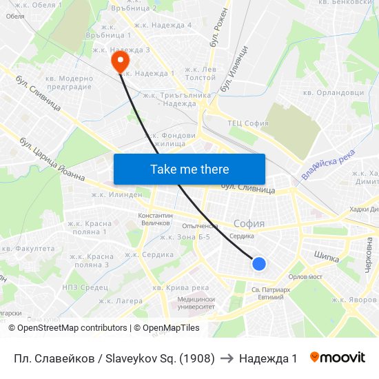 Пл. Славейков / Slaveykov Sq. (1908) to Надежда 1 map