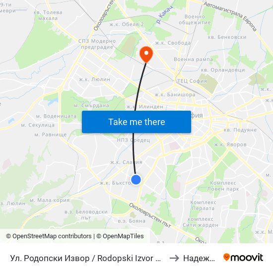 Ул. Родопски Извор / Rodopski Izvor St. (2730) to Надежда 1 map