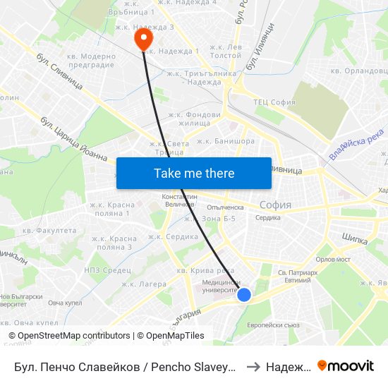 Бул. Пенчо Славейков / Pencho Slaveykov Blvd. (0356) to Надежда 1 map