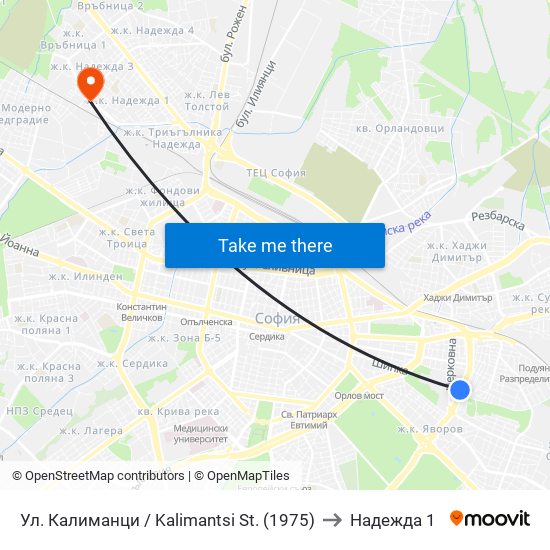 Ул. Калиманци / Kalimantsi St. (1975) to Надежда 1 map
