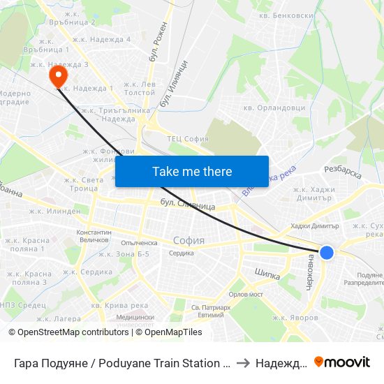 Гара Подуяне / Poduyane Train Station (0466) to Надежда 1 map