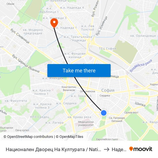 Национален Дворец На Културата / National Palace Of Culture (1136) to Надежда 1 map