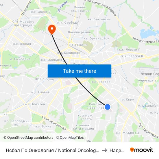 Нсбал По Онкология / National Oncology Hospital (2542) to Надежда 1 map