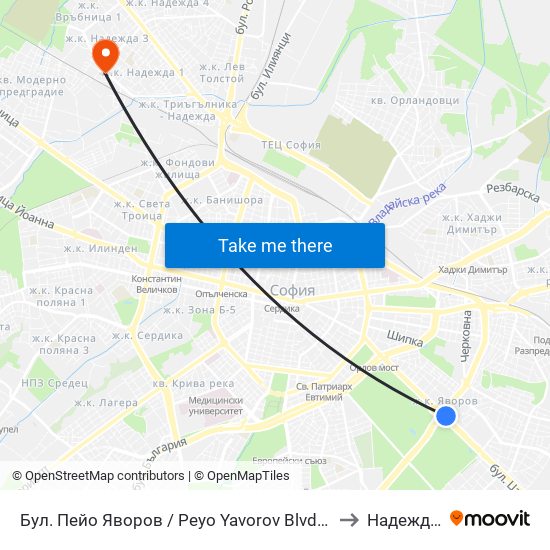 Бул. Пейо Яворов / Peyo Yavorov Blvd. (0073) to Надежда 1 map