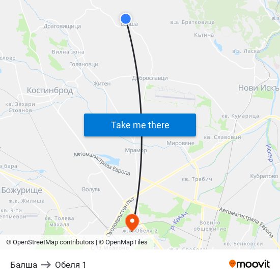 Балша to Обеля 1 map