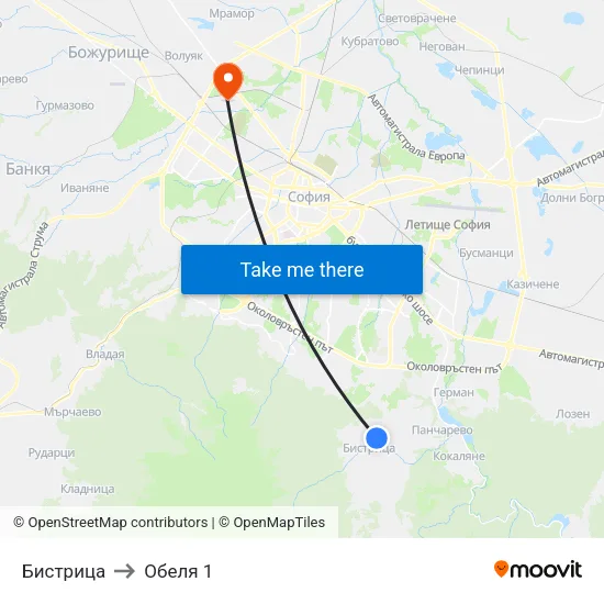 Бистрица to Обеля 1 map