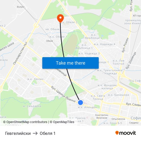 Гевгелийски to Обеля 1 map