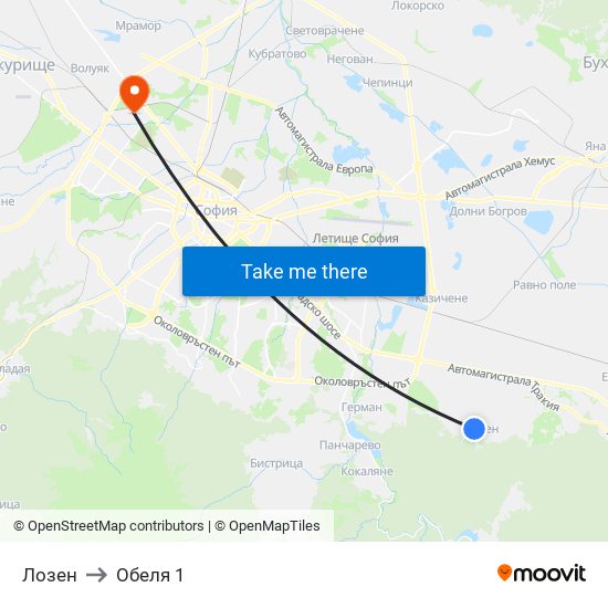 Лозен to Обеля 1 map