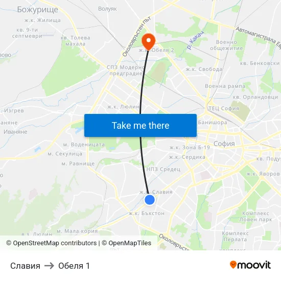 Славия to Обеля 1 map