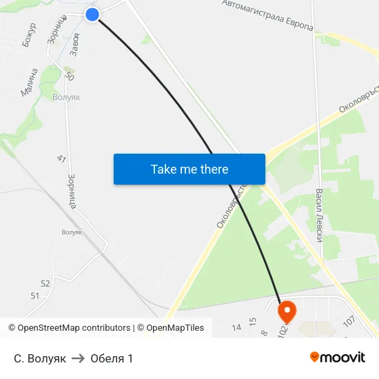 С. Волуяк to Обеля 1 map