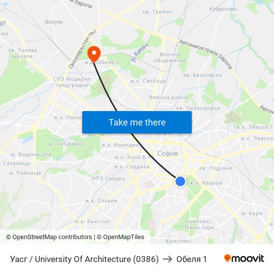 Уасг / University Of Architecture (0386) to Обеля 1 map