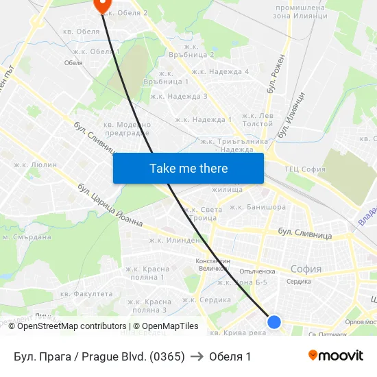 Бул. Прага / Prague Blvd. (0365) to Обеля 1 map