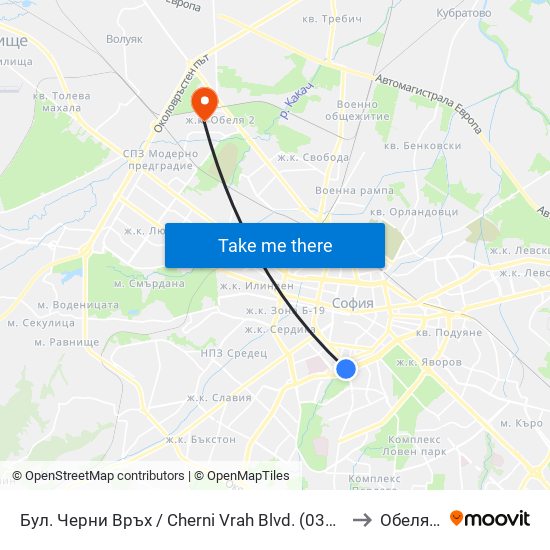 Бул. Черни Връх / Cherni Vrah Blvd. (0395) to Обеля 1 map