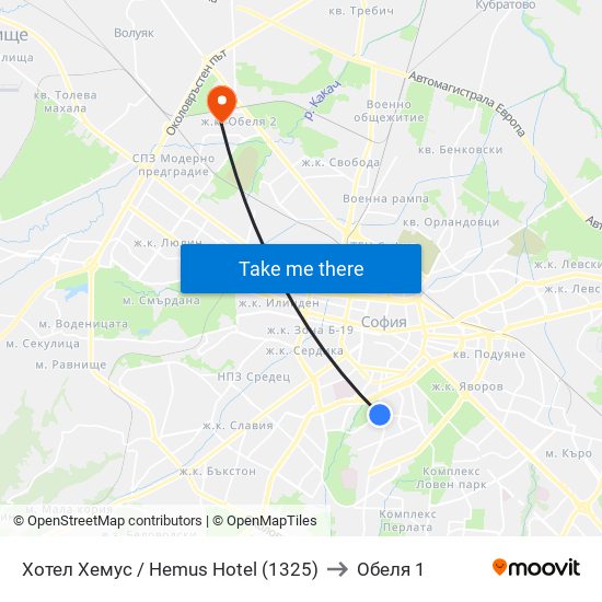 Хотел Хемус / Hemus Hotel (1325) to Обеля 1 map